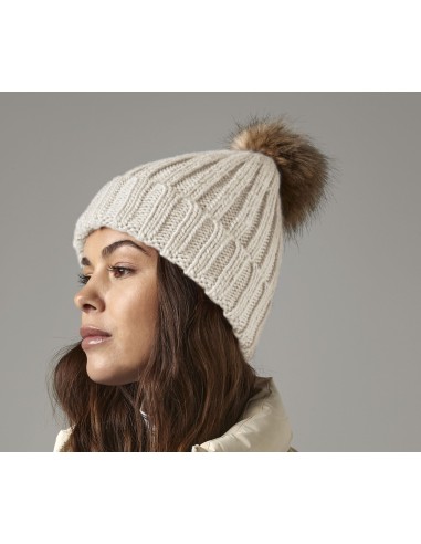 BEE-B412-Faux Fur Pop Pom Chunky Beanie